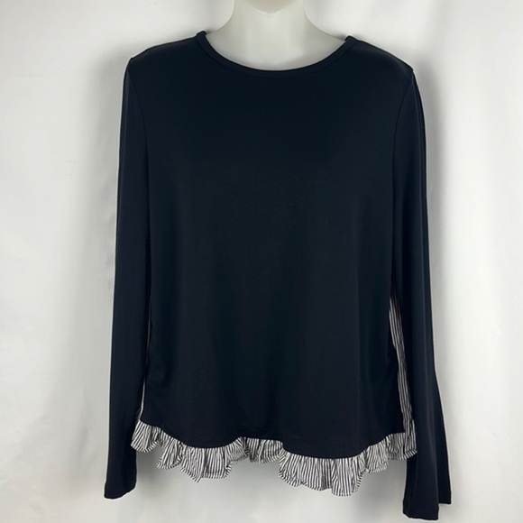 Kate Spade‎ Broome Street Blouse Mixed Media Ruffle Hem Striped Top Size M - Picture 2 of 9